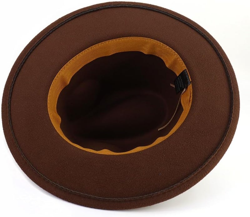 CCAKXCJJ Fedora Hats for Men Women Felt Jazz Hat Wide Brim Panama Hat with Belt Buckle - Image 4